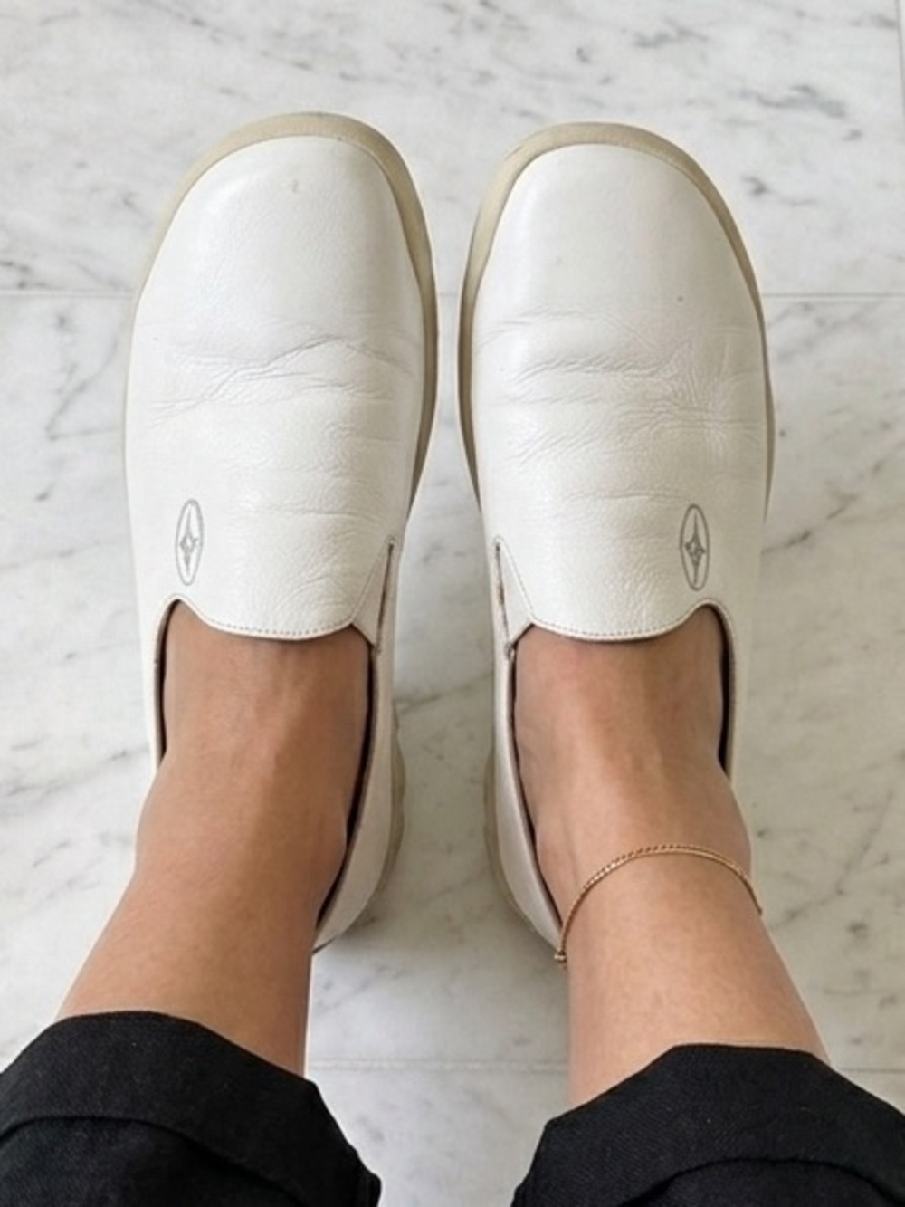 White Leather Slip-On Clogs - Women's Mules